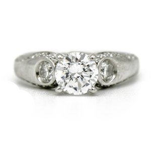 18k White Gold Bezel Three Stone Engagement Ring